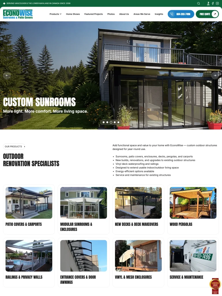 Econowise Sunrooms & Patio Covers desktop page 1