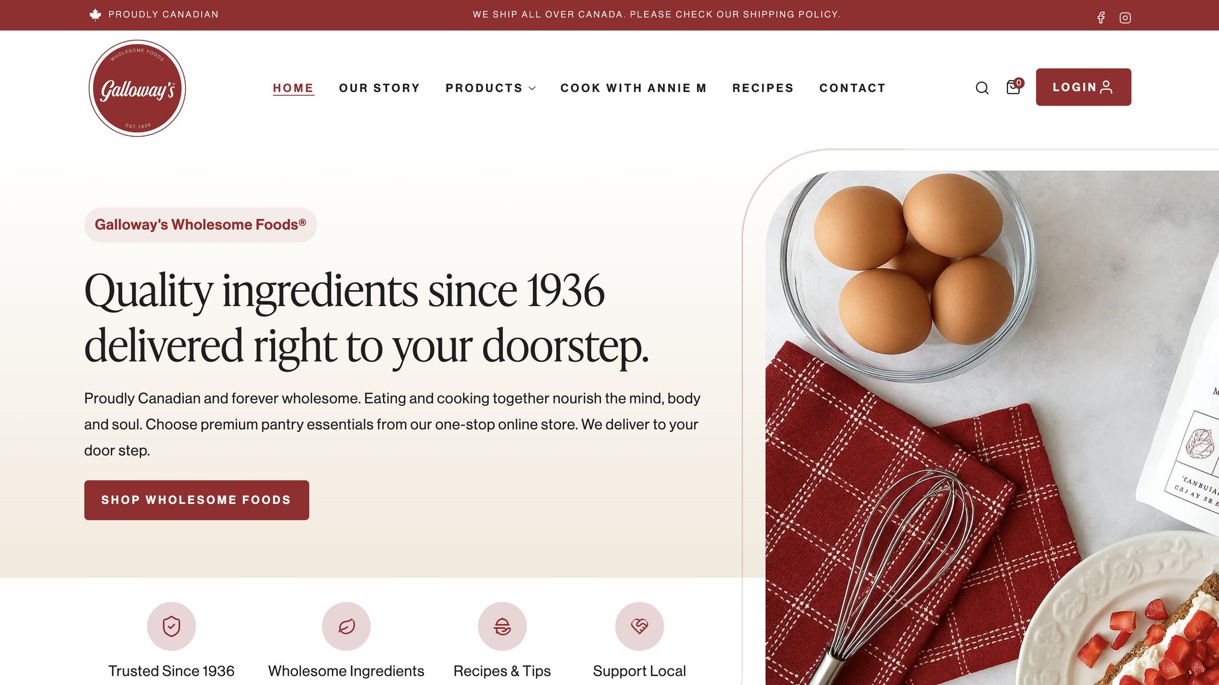Galloway's website after the redesign