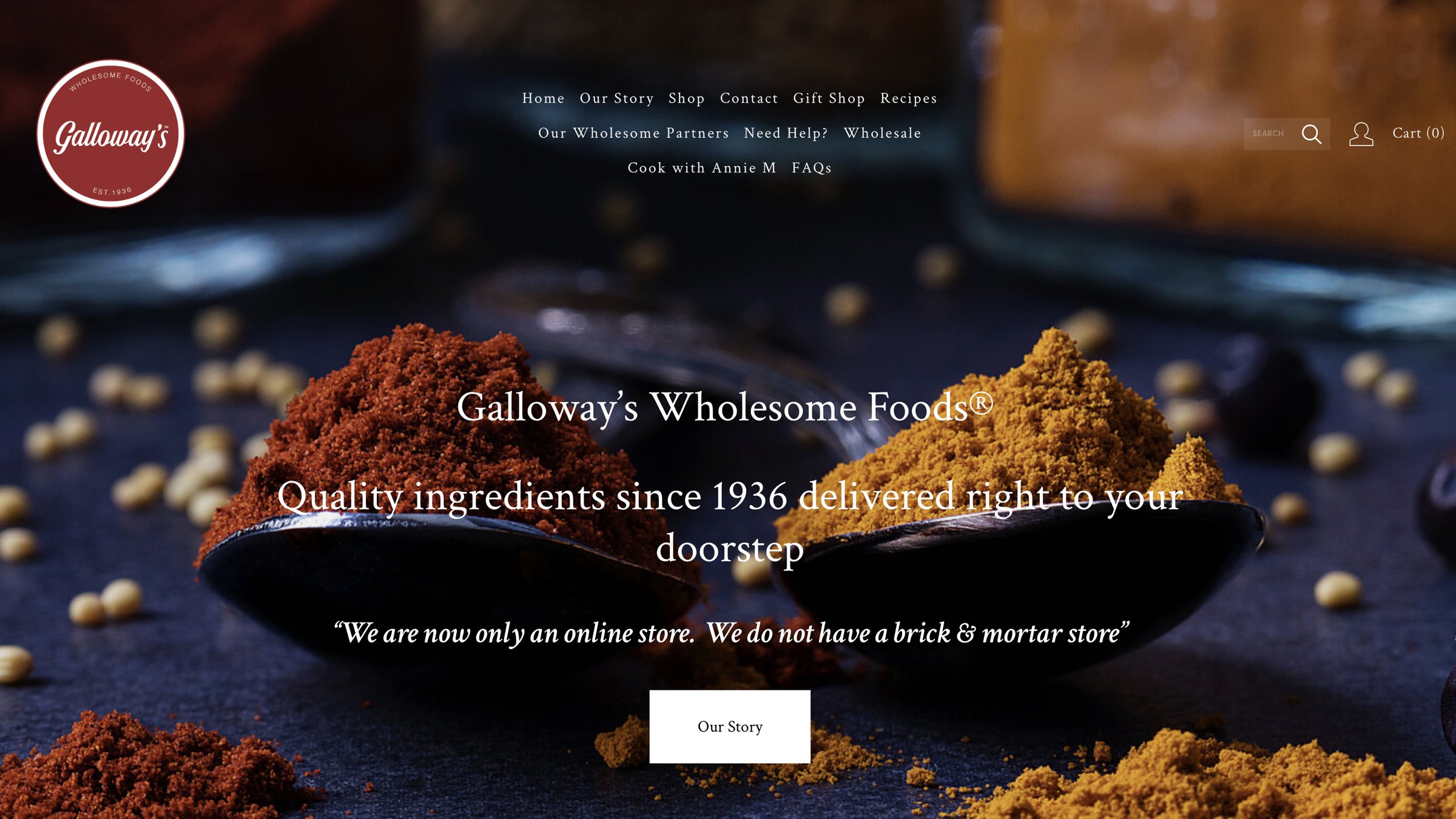 Galloway's website before the redesign