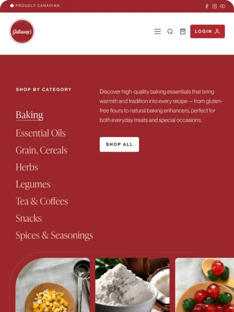 Galloway's Wholesome Foods shop-by-category page