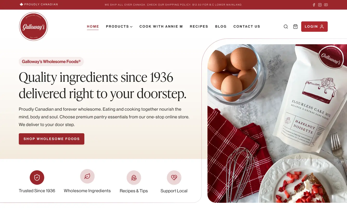 Galloway's Wholesome Foods website page