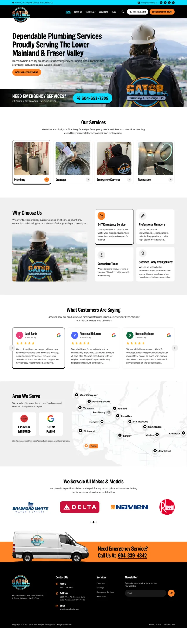 Gator Plumbing website on desktop