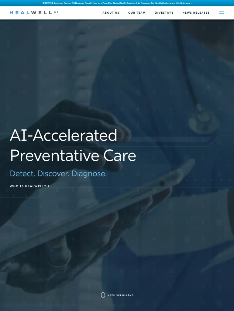HEALWELL AI desktop page 1
