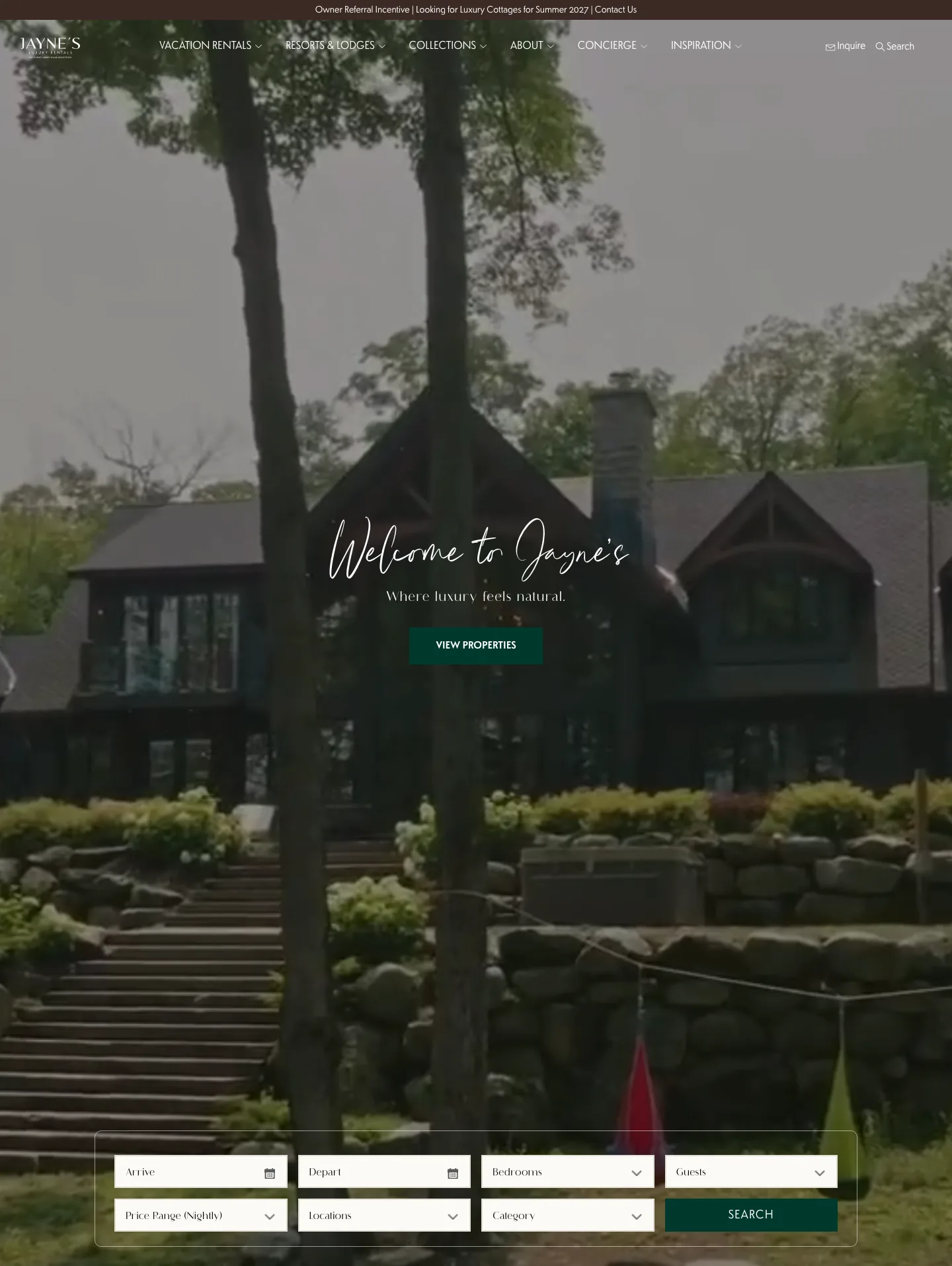 Luxury Vacation Rental Operator website on desktop