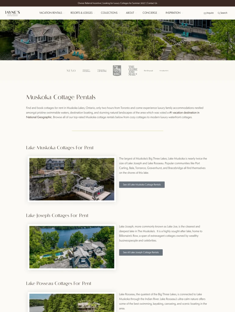 Jayne's Cottages desktop page 2